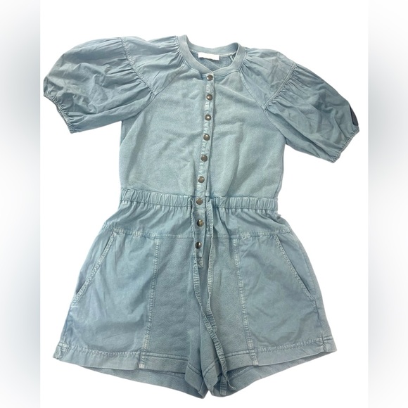 Ulla Johnson Blue Owen Puff Sleeve Jumpsuit Romper XS resort wear vacation FLAWS - Picture 8 of 14